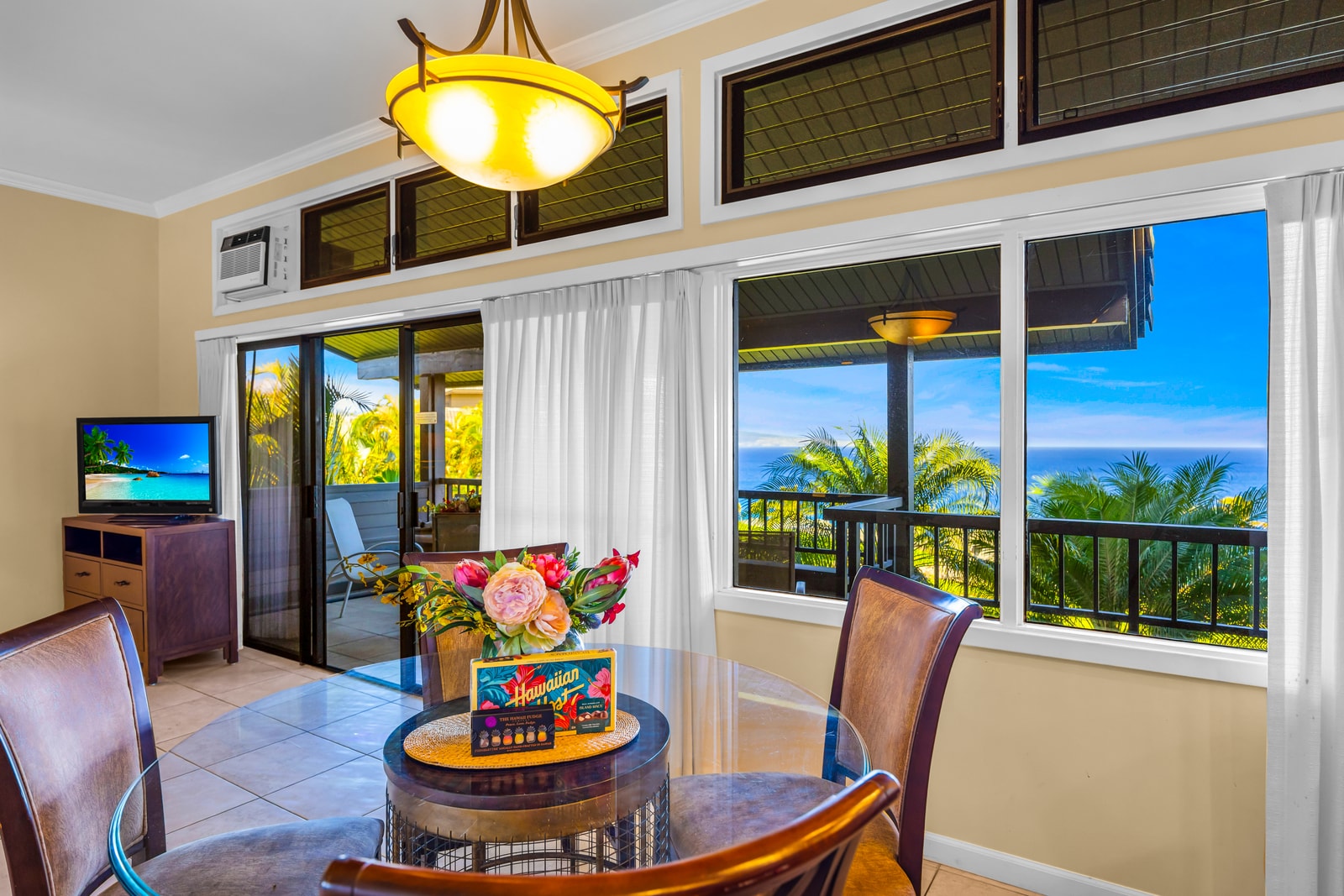 Host a sunset dinner or quick bite in this corner dining area that connects seamlessly to the living room.
