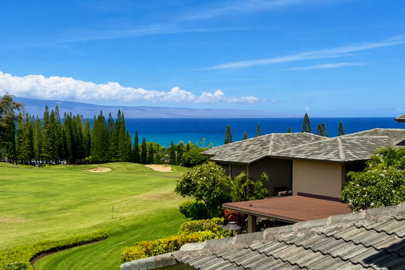 Panoramic ocean and golf course views from West Maui