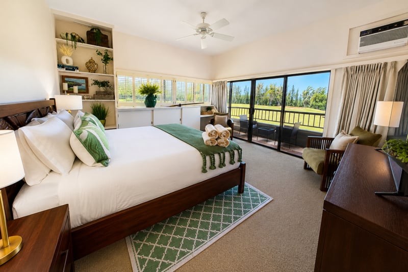 Serene king suite opening to the fairway-view lanai