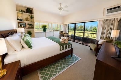 Serene king suite opening to the fairway-view lanai