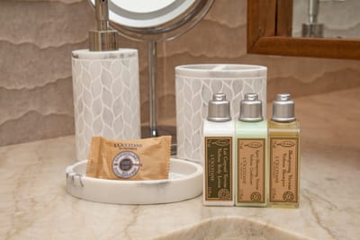 Sophisticated self-care begins here: verbena shampoo, cloud-like lotion, and a bar of soap worth its weight in serenity KRV-2823
