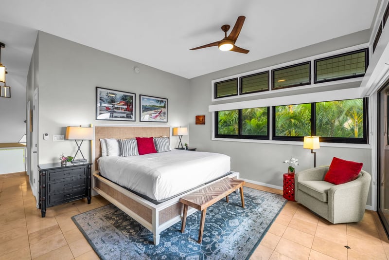 Master bedroom with plush bedding KRV-311