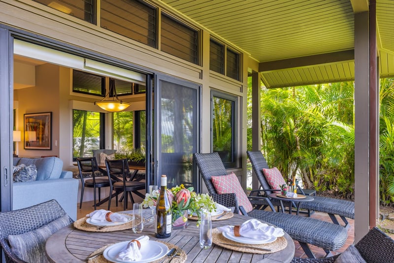 The covered downstairs lanai is perfect for enjoying a family meal KRV-311
