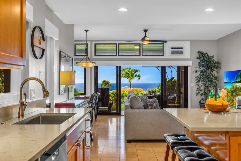 Kitchen open to living and ocean views KRV-311