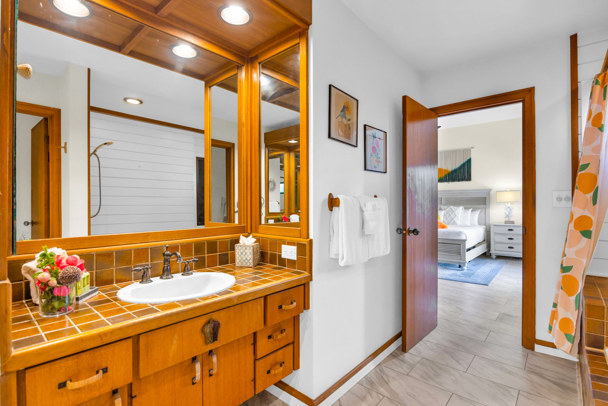 Dual vanity and wide mirrors make getting ready a breeze.