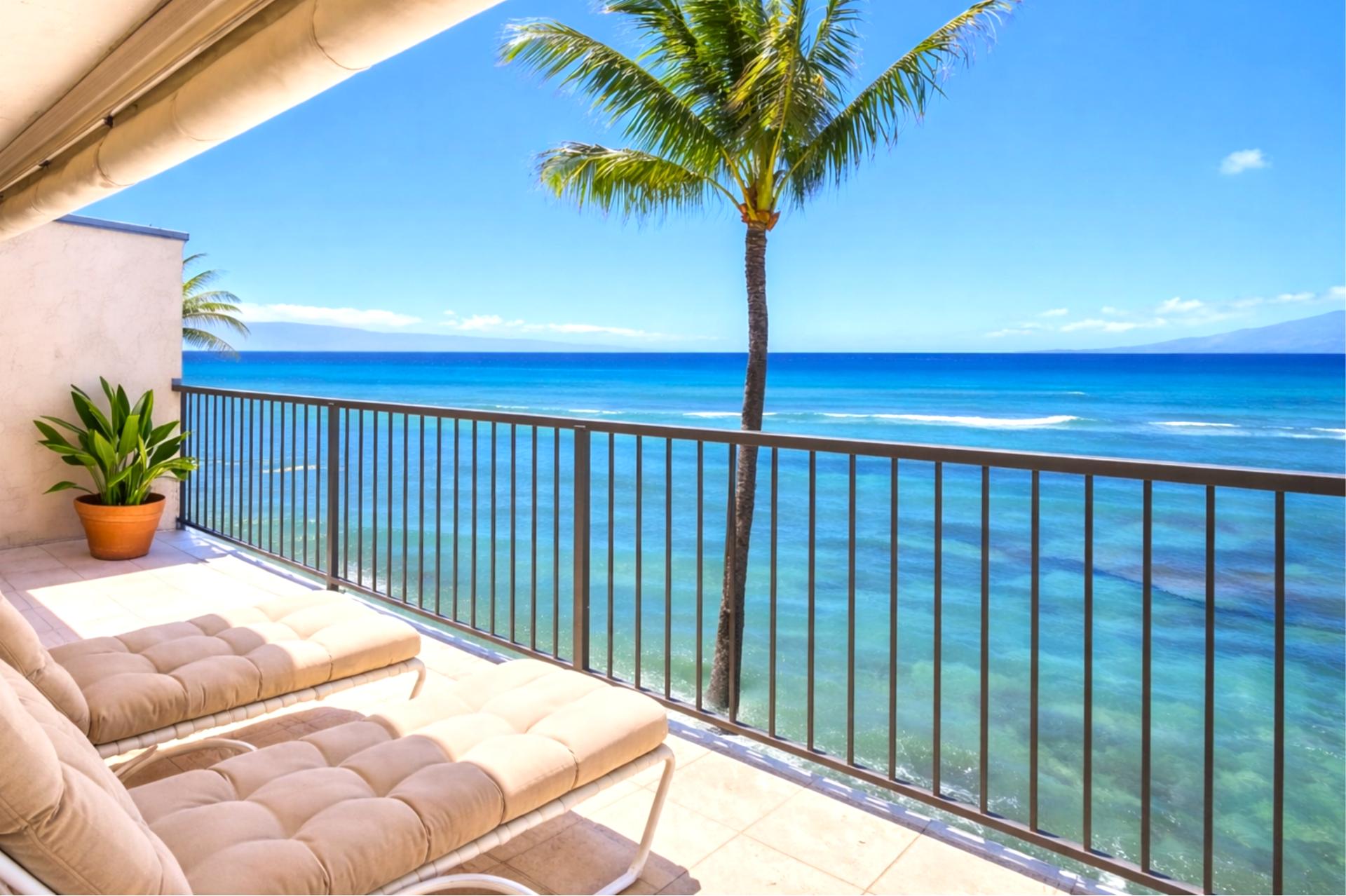 Stretch out on your private lanai lounge chairs, where elevated ocean views invite long afternoons under swaying palms.