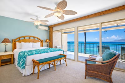 Wake to panoramic ocean views from your Master Bedroom, with direct access to the lanai for sunrise coffee.