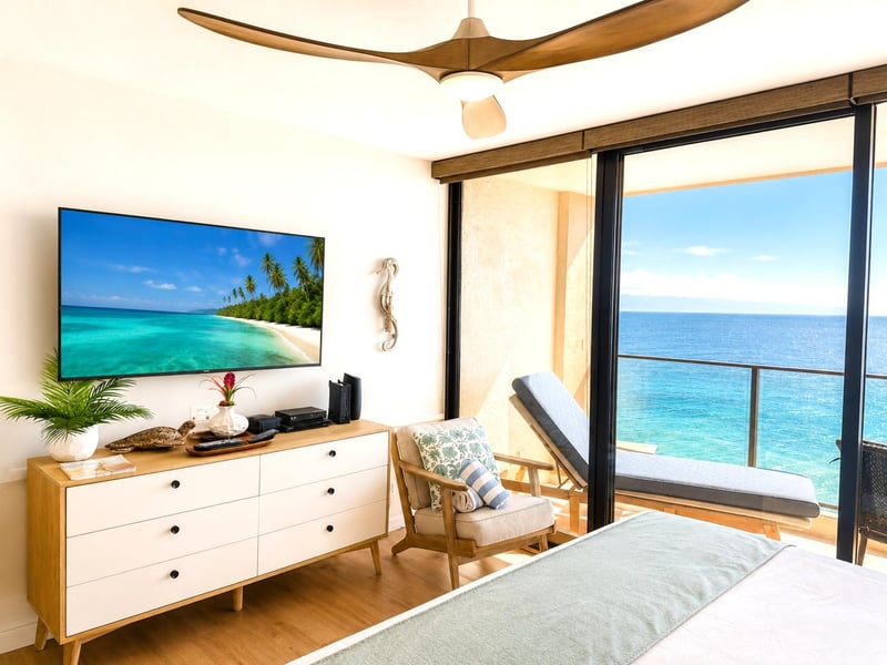 Relax with your favorite movie and the sound of gentle waves just outside your lanai MAH-1002