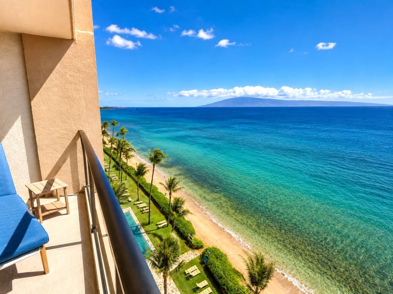 The private lanai creates a seamless indoor outdoor living experience overlooking the Pacific