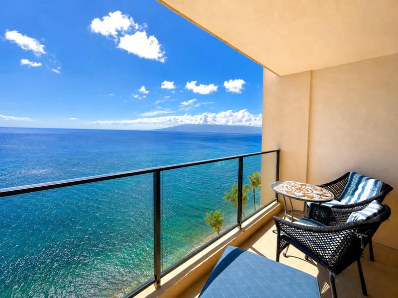 Relax on the private oceanfront lanai with front row seats to unforgettable Maui sunsets