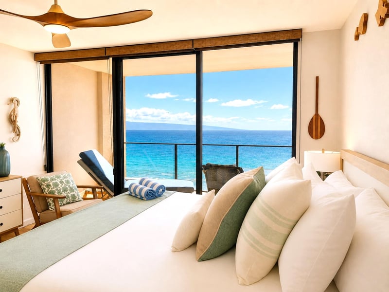 Drift off to sleep with floor to ceiling ocean views from the serene sleeping area 