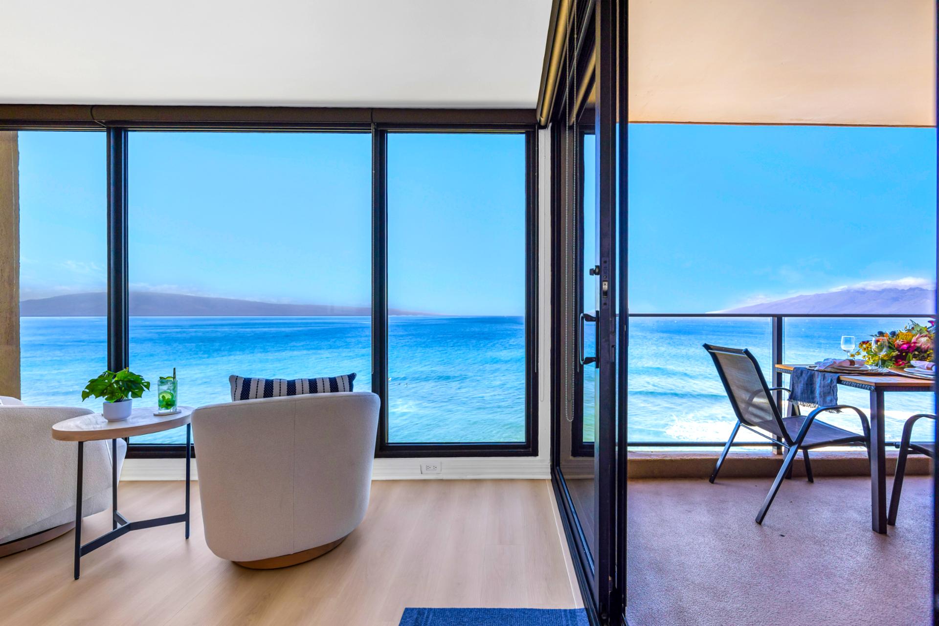 Kick back with the waves as your soundtrack, with seating angled to maximize the panoramic ocean view.