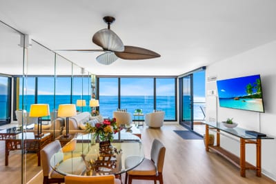 Dine by the windows with the Pacific as your centerpiece, a beautiful setting for takeout or home cooked meals.