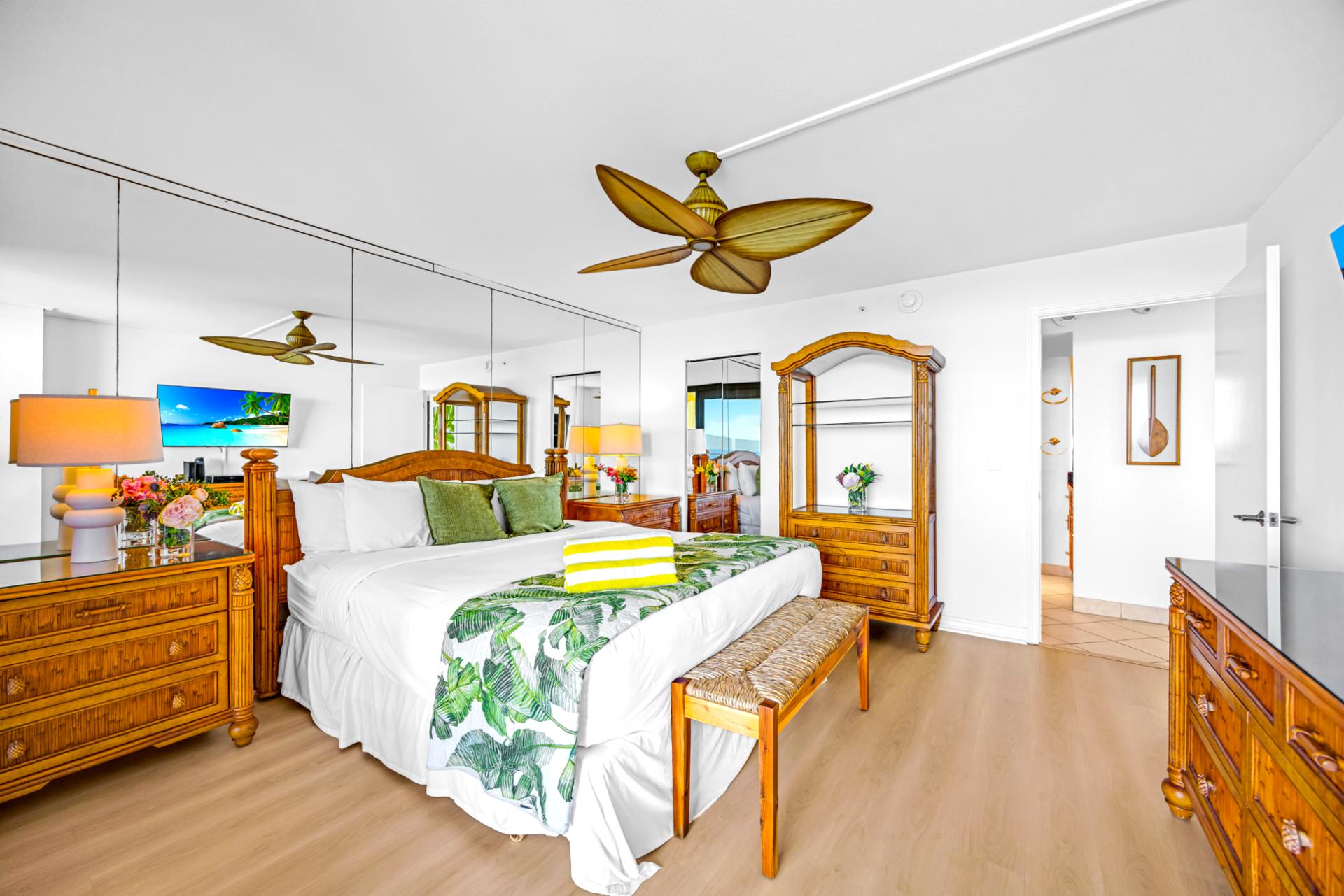 Your bedroom feels calm and coastal, with a King bed and thoughtful touches that keep the focus on the view.