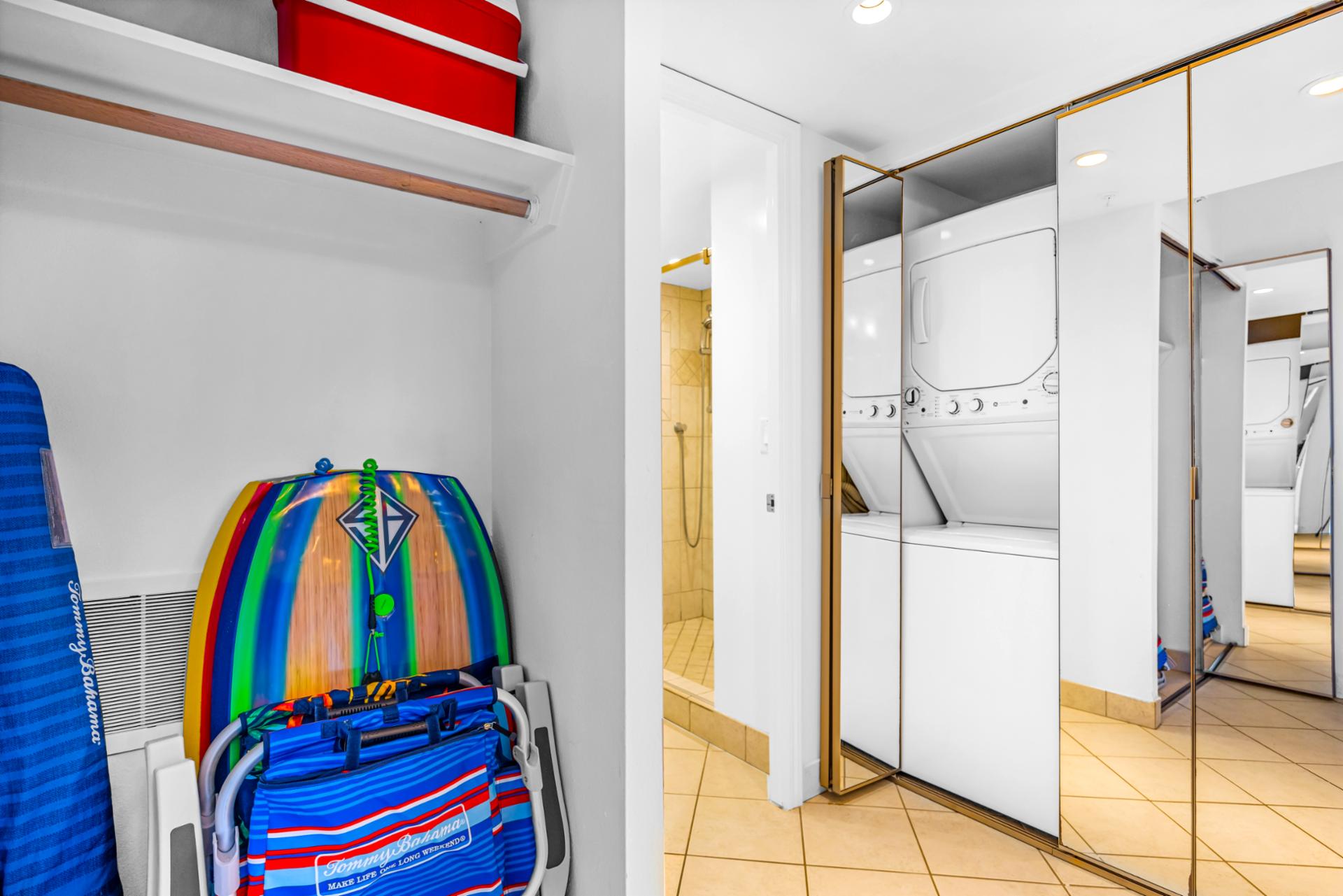 A convenient in unit laundry setup keeps beach towels and resort wear fresh throughout your stay, allowing you to pack light.