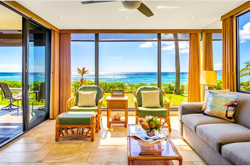 Large glass sliders bring in the view and breeze for true island-style living, while you bask in the natural sunlight.