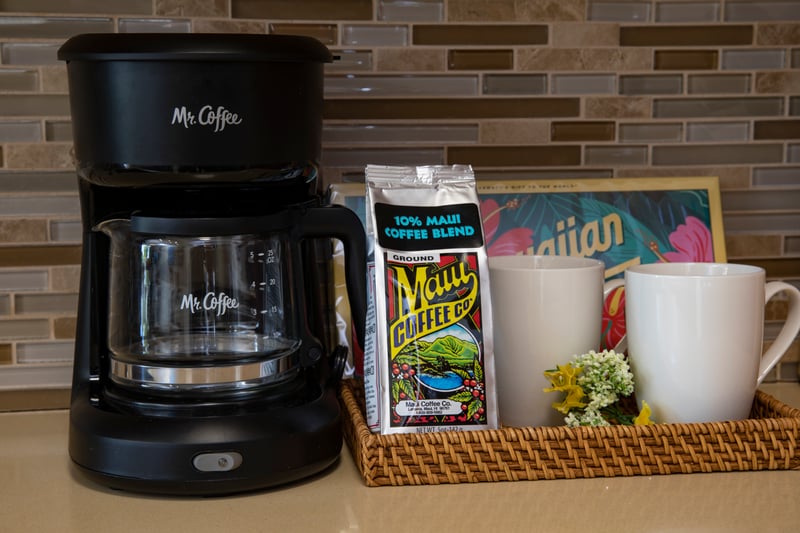 Wake up to the rich aroma of Maui coffee and start your island mornings with a fresh brew and a peaceful view MAH-611