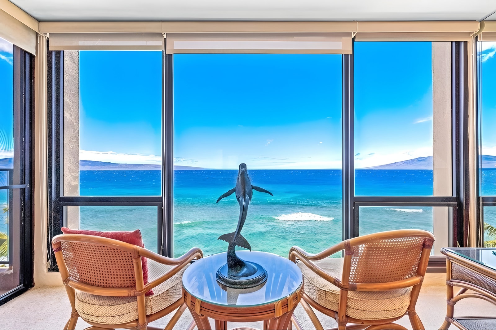 Sip your morning coffee and enjoy endless ocean views from the comfort of the living room 