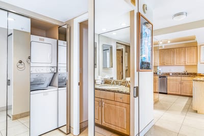A stacked washer and dryer unit for added convenience
