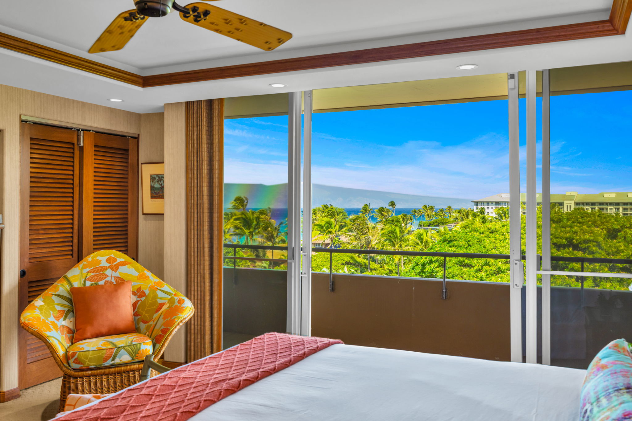 Wake up to ocean peeks and soft breezes in your tranquil master bedroom with King bed.