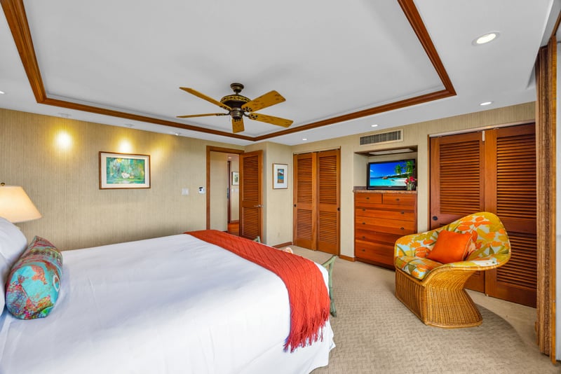 Enjoy comfort and privacy in your primary bedroom with soft linens and quiet ambiance.