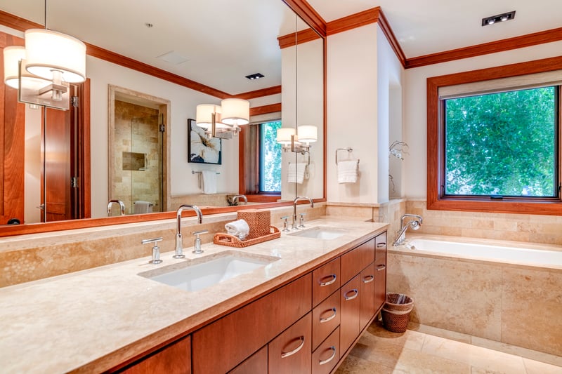   This guest bath is a retreat of soft light, artisan finishes, and calm—crafted for quiet indulgence each day  