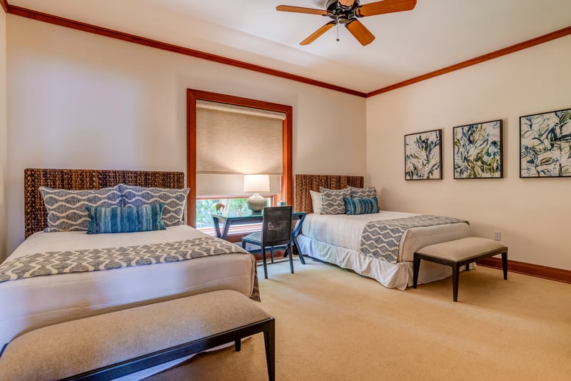    A palette of soft neutrals and deep blues creates a tranquil retreat designed for both elegance and ease 