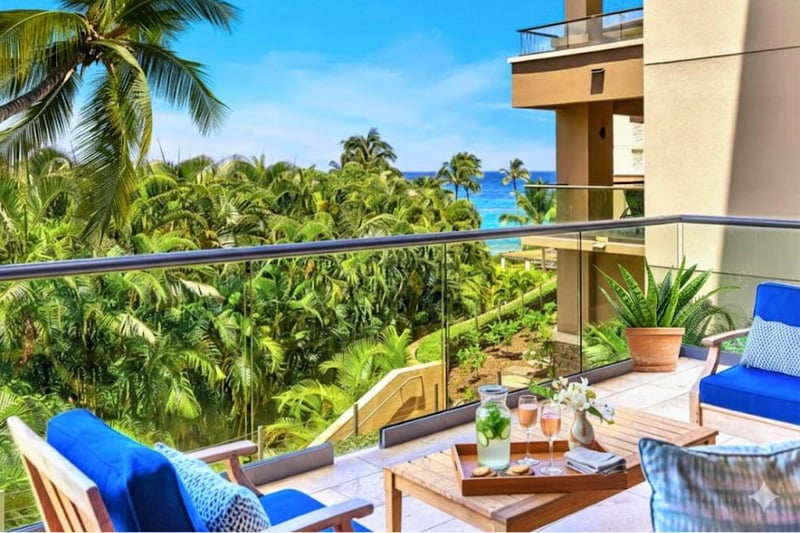 Private balcony with vibrant tropical scenery