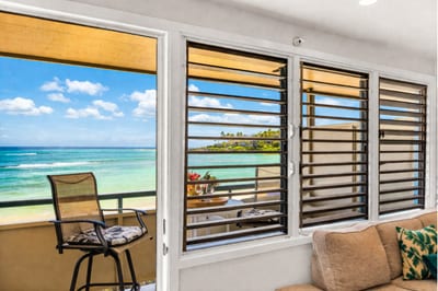 Open the shutters and let the sound of the waves fill the room.