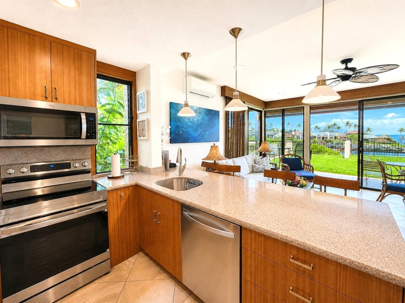 Spacious kitchen with generous counter space for easy vacation dining