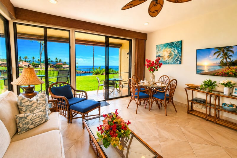 Bright open living spaces invite effortless island relaxation with beautiful ocean views
