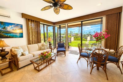 Spacious island inspired living area with seamless indoor outdoor comfort
