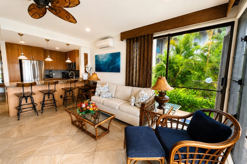 Relax in the comfortably furnished living room after a day exploring Maui