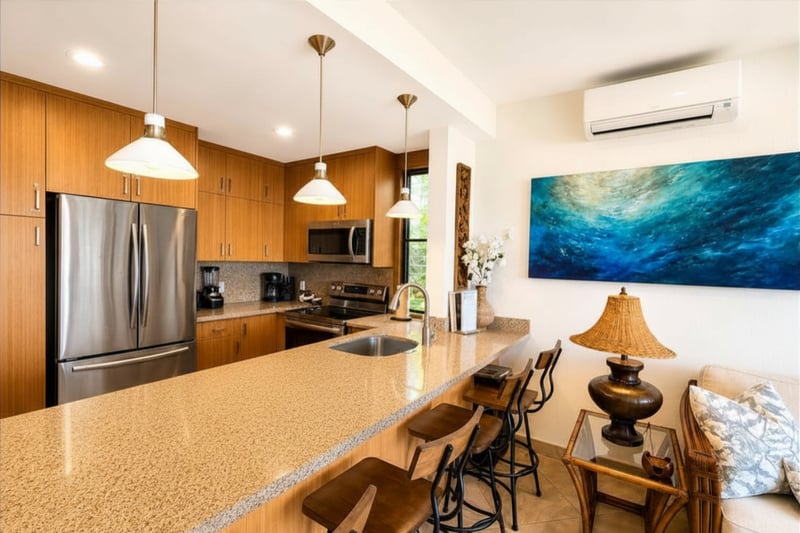 Modern kitchen with everything you need for a memorable Maui getaway