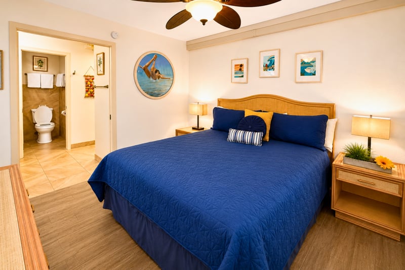 The comfortable King bed provides a restful retreat after island adventures