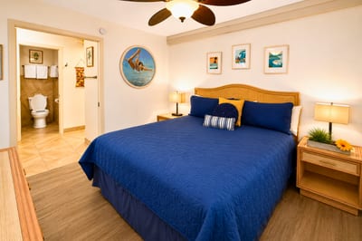 The comfortable King bed provides a restful retreat after island adventures