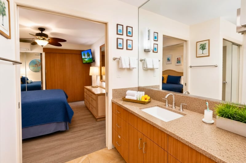 Spacious en-suite bathroom offers comfort and convenience for your stay