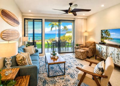 A stunning ocean view greets you from any seat in the living room