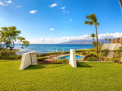 Resort style pool overlooking the Pacific ocean