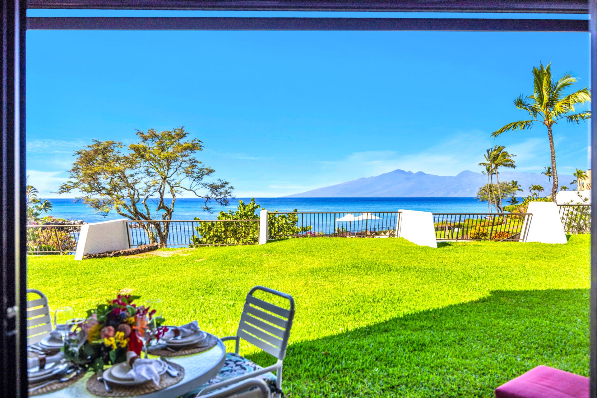 Enjoy quiet moments on the private lanai, perfect for whale watching in season NAP-B42