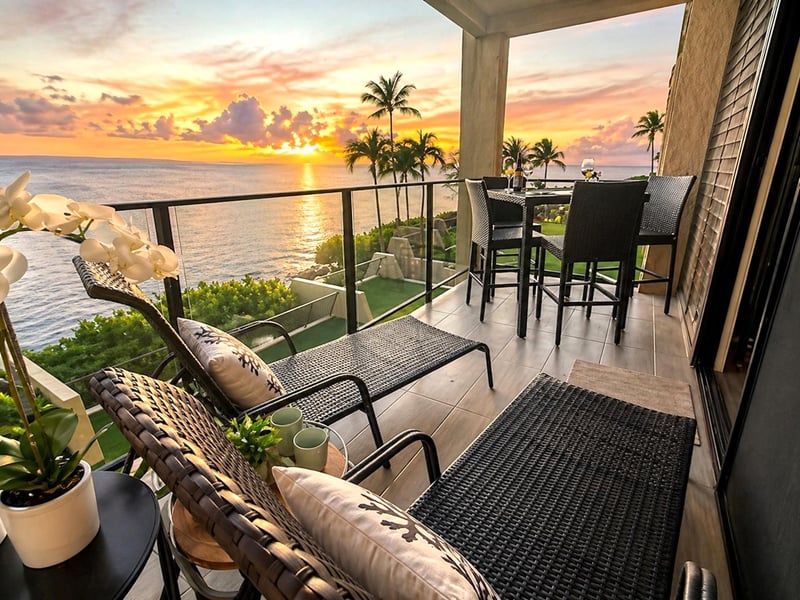 The lanai features both dining seating and comfortable lounges 
