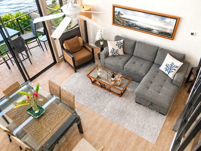 The light filled living space is the perfect place to relax after a day exploring Maui