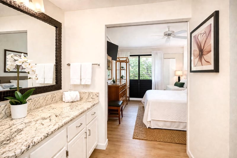 The primary bedroom features a comfortable, well lit ensuite bathroom NAP-C19