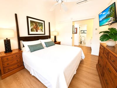 A second angle of the primary bedroom shows the room's generous proportions and calm palette