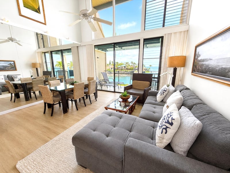 The floor to ceiling windows offer expansive ocean views from any corner of the living space