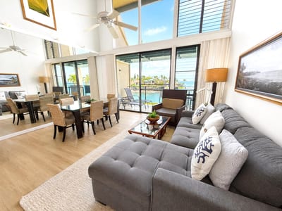The floor to ceiling windows offer expansive ocean views from any corner of the living space