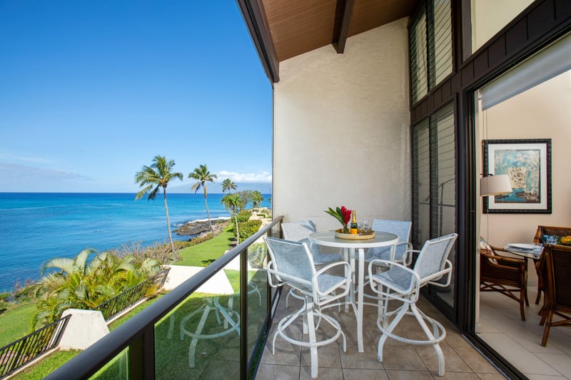 Your lanai retreat awaits: a perfect perch for morning coffee, ocean breezes, and uninterrupted views of Mauis rugged coast