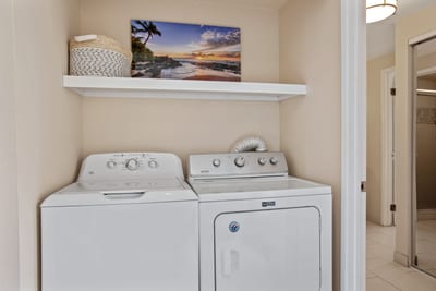 Worry less about spills and surf, your own private laundry nook makes every day fresh and easy
