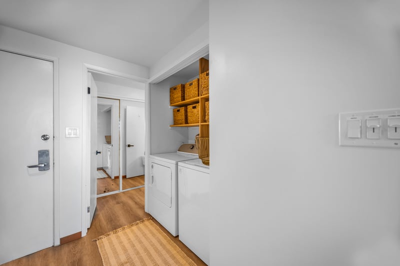 In-unit laundry keeps packing light, with a convenient washer and dryer tucked into a clean, easy-access space.