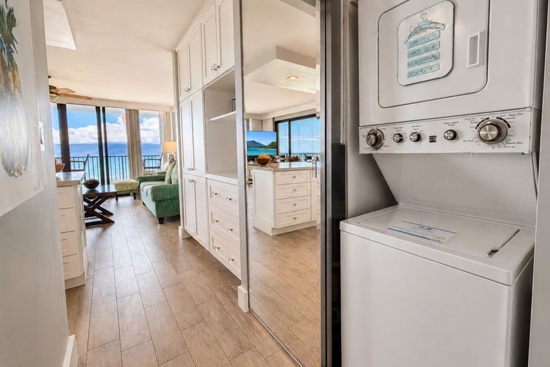In-unit washer and dryer add everyday convenience to your beachfront stay.